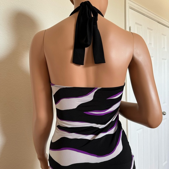 Vintage Y2K 2000s Sassy Open Back With Zebra Print Bodycon Stretch Dress Black S - Picture 7 of 8
